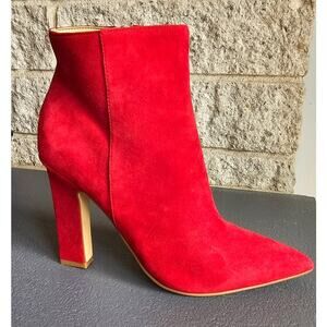 Marc Fisher Red Suede Boots, Pointed Toe, Side Zip MAYAE, High Heel, Sz 7.5M